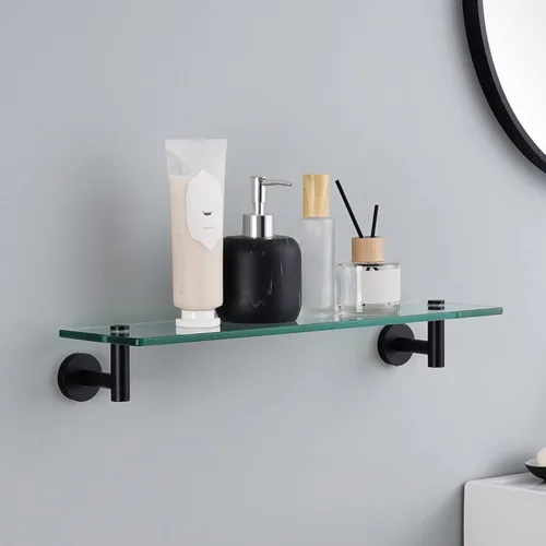 Miniatura 2 de KES Estante de baño de vidrio con vidrio templado de 8 mm de grosor y soportes negros mate de acero inoxidable SUS 304 de 20 pulgadas, organizador