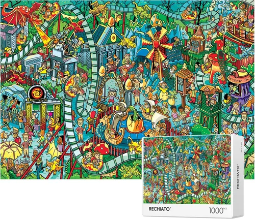 Miniatura 18 de Rompecabezas para adultos, 1000 piezas Rompecabezas Paraíso Animal, Pintura de Dibujos Animados Rompecabezas Desafiantes para Noches