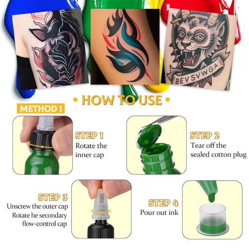 Miniatura 3 de ATOMUS Tinta de tatuaje 5 colores 1 oz 1.0 fl oz suministro de tatuaje pigmento negro planta natural tatuaje tinta pigmento maquillaje permanente