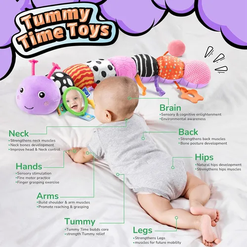 Miniatura 3 de LIGHTDESIRE Juguetes musicales para bebés, oruga, juguetes infantiles de 3, 6, 12 meses, juguete sensorial con diseño de regla, espejo, cuerda
