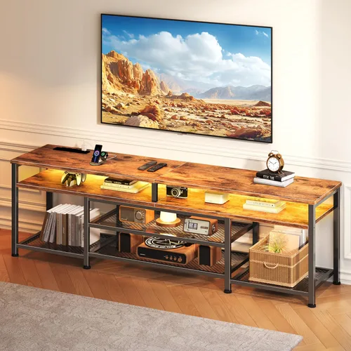 Miniatura 13 de Furologee Soporte de TV con tomas de corriente y luces LED, centro de entretenimiento de 63 pulgadas para televisores de 60, 65, 70 pulgadas, mesa