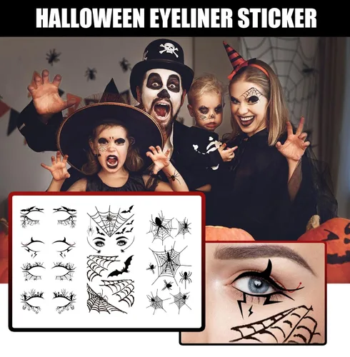 Miniatura 3 de Pegatinas temporales de tatuaje de telaraña de Halloween, sombra de ojos, delineador de ojos, maquillaje de ojos para mujeres y niñas, fiesta