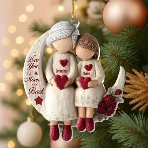 Miniatura 7 de Abuela y Nieto Moon Loves - Adornos Acrílicos Personalizados de 1 Capa - Te Amo Hasta la Luna y de Vuelta - Adorno Adornos Navideños 2025