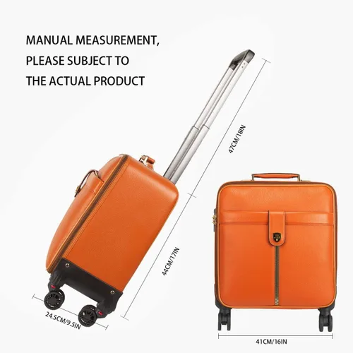Miniatura 2 de Leathario Maleta con ruedas de cuero para laptop, maletín con ruedas, Naranja