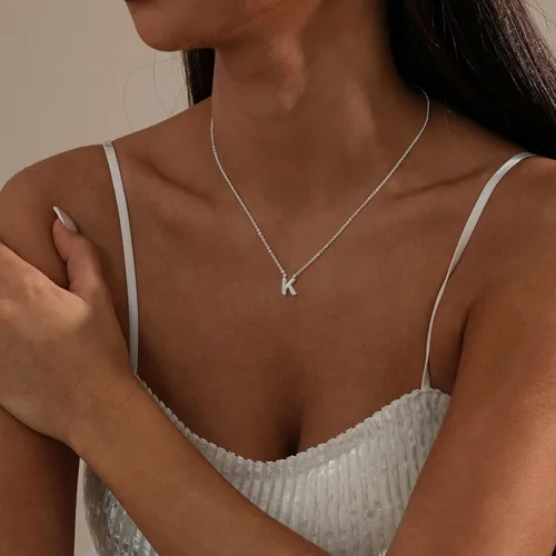 Miniatura 30 de Collares con iniciales para mujer, delicado collar de letra plateada con nombre personalizado con monograma, collar simple y lindo con inicial