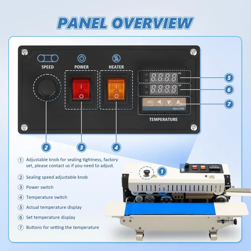 Miniatura 3 de Máquina selladora térmica comercial, máquina de sellado continuo de bandas de bolsas con control digital de temperatura, máquina selladora