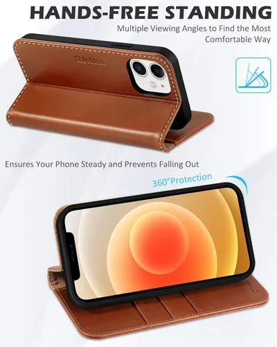 Miniatura 5 de SHIELDON Funda tipo cartera para iPhone 12 5G, de piel auténtica, con absorción de golpes, bloqueo RFID, tarjetero y soporte compatible con iPhone