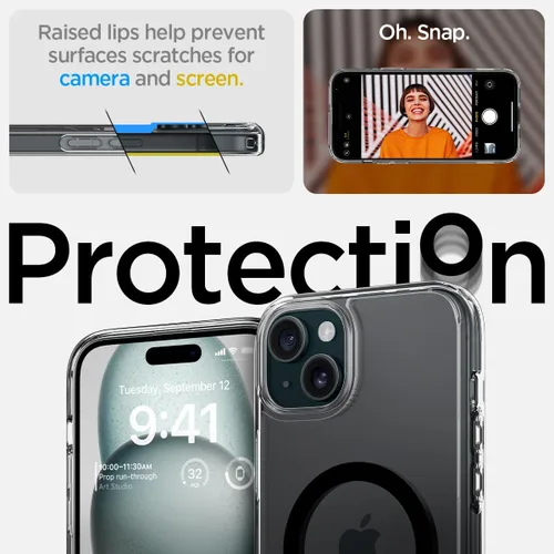 Miniatura 6 de Spigen Funda ultra híbrida S MagFit diseñada para iPhone 15 (2023) [Kickstand] [Amti Yellowing], compatible con MagSafe, color negro