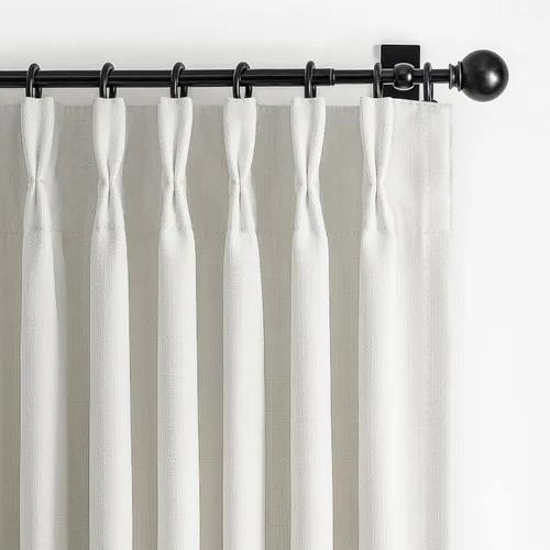 Cortinas opacas de color beige y blanco para ventana de cocina pequeñas de 45 pulgadas de largo, juego de 2 paneles, cortinas de lino térmicas de