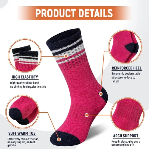 Miniatura 9 de Calcetines de senderismo de lana merino para niños y niñas, calcetines térmicos cálidos para botas de invierno, 6 pares