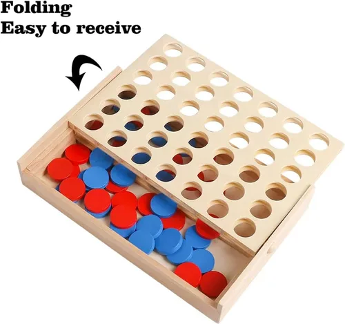 Miniatura 6 de Juego de madera 4 en una fila - Juego clásico de estrategia para adultosConecta los 4 discos del mismo color en una fila - Juegos de viaje