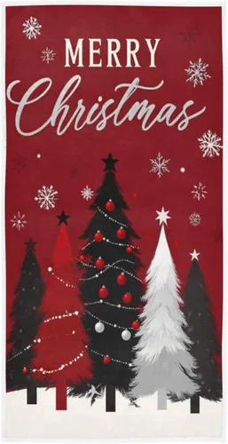 Miniatura 29 de Toalla de baño de manos rosa con árbol de Navidad, toalla de cocina de copo de nieve de invierno, decoración de vacaciones, grifo de baño, juego