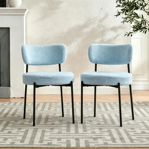 Miniatura 22 de Boucle - Juego de 2 sillas de comedor modernas de mediados de siglo con respaldo curvado y marco de metal, sillas de comedor tapizadas redondas