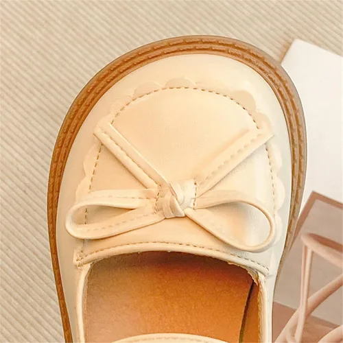 Miniatura 5 de Sandalias para niñas con diseño de lazo de cuero, punta redonda suave, zapatos planos para vestido de princesa