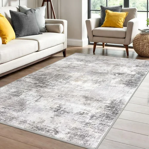 Miniatura 313 de IOHOUZE Alfombra pequeña abstracta de 2 x 3 pies, alfombra de entrada lavable para entrada interior, alfombras con respaldo de goma, alfombra gris