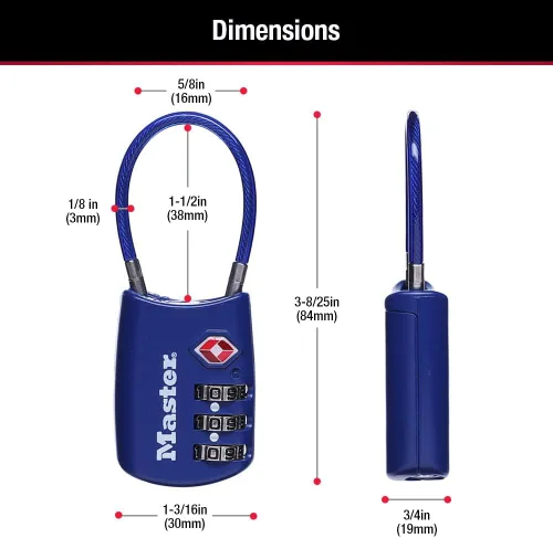 Miniatura 6 de Master Lock Establece tu propia combinación de candado de equipaje aprobado por la TSA, el candado con cremallera de viaje es perfecto para maletas