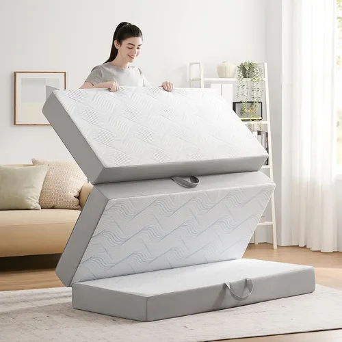 Miniatura 3 de Colchón plegable tamaño matrimonial, colchón plegable de espuma viscoelástica de 3 pulgadas, sofá cama plegable con funda transpirable y lavable