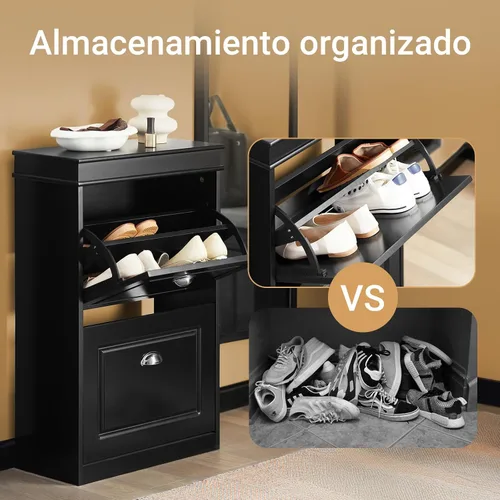 Miniatura 4 de SoBuy Armario pequeño para zapatos, zapatero delgado con 2 cajones abatibles, unidad organizadora de almacenamiento de zapatos delgada para entrada