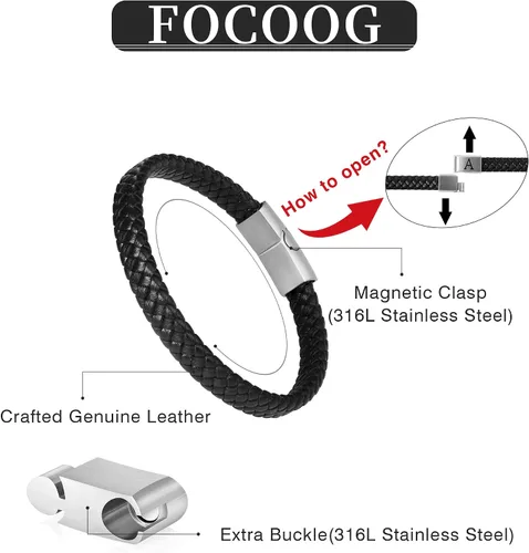 Miniatura 5 de Pulsera de cuero para hombre, regalos de Navidad, cuero de alta calidad, cierre magnético ajustable, pulsera con inicial significativa para hombres