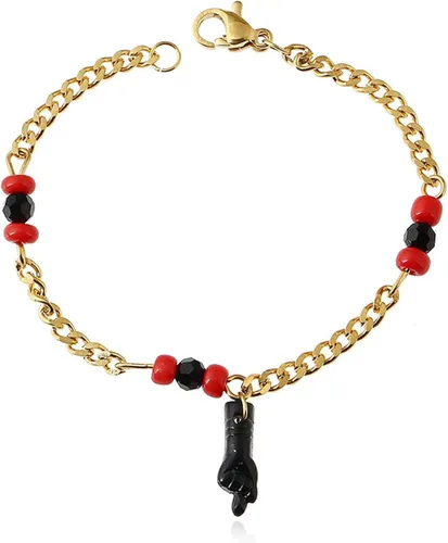 Caiyao Colgante de mano de gesto de figura chapada en oro de 18 quilates, pulsera de cadena de azabache, tobillera, mano de bebé, dije de buena