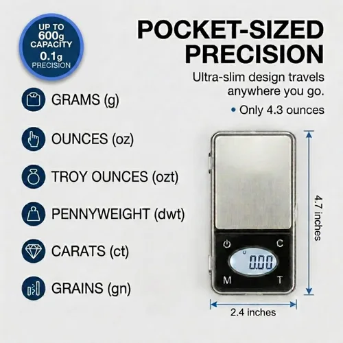 Miniatura 3 de Smart Weigh ZIP600 - Báscula digital ultradelgada de bolsillo de 21.16 oz por 0.00 oz con función de conteo, escala de gramos y escala de onzas