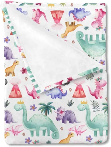 HawSkgFub Manta de dinosaurio para niñas, regalo rosa y morado, para amantes de los dinosaurios tropicales, de franela de forro polar, manta de