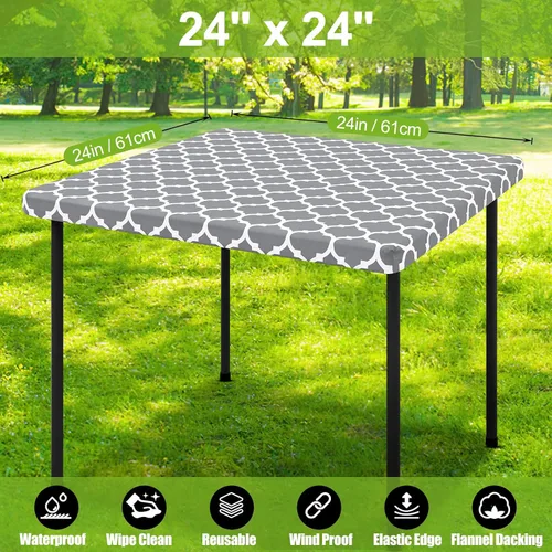 Miniatura 7 de Smiry Mantel cuadrado para mesa de pícnic, manteles de camping impermeables elásticos ajustables, protector de mantel de vinilo con respaldo de Gris