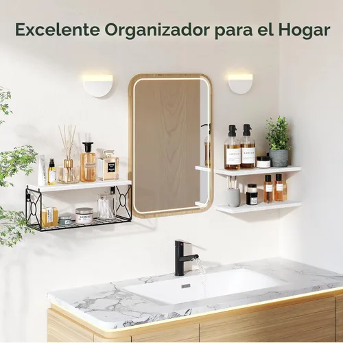 Miniatura 7 de Amada - Estantes de baño con cesta de almacenamiento, estante de pared flotante para organización del hogar y decoración de pared, estantes de Blanco