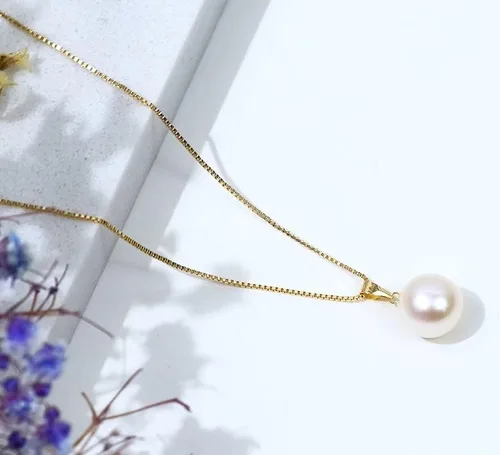 Miniatura 6 de 18k Gold Pearl Pendant with 14k Gold Box Chain Necklaces for Women Jewelry Gifts for MotherWife Christmas Present for Her 18 Inch 9 mm Freshwater