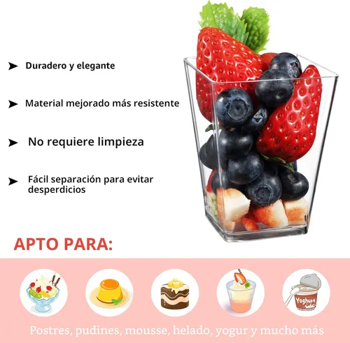 Miniatura 3 de Eupako Paquete de 100 vasos cuadrados de plástico transparente de 5 onzas con cucharas, vasos pequeños de plástico transparente ideal para postres