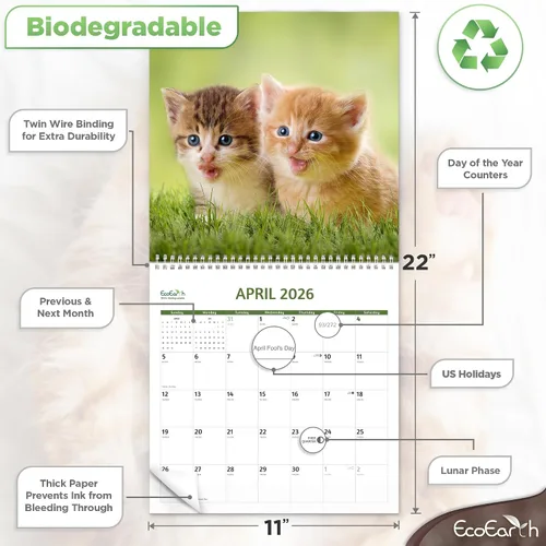 Miniatura 4 de EcoEarth - Biodegradable 11 x 22 pulgadas - Abierto - Calendario de pared vertical colgante de 18 meses - Julio 2025 - Calendario mensual