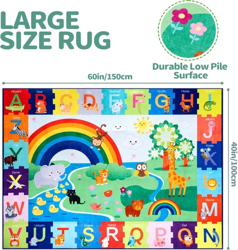 Miniatura 2 de Alfombra de juego para bebé para piso, alfombra ABC antideslizante de 4 x 5 pies, alfombra extra gruesa para niños, alfombra para niños para sala