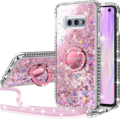 Miniatura 6 de Silverback Funda para Samsung Galaxy S10, funda con purpurina holográfica líquida móvil con soporte de anillo, funda protectora delgada con Verde