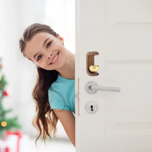 Miniatura 5 de Campana magnética para puerta, timbre de madera con sonido fuerte para apertura de puerta de negocios, campanilla de latón, timbre de puerta