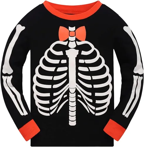 Miniatura 4 de Pijamas de Halloween para niños y niñas, pijamas de esqueleto que brillan en la oscuridad, pijamas de calabaza para niños, ropa de dormir 100%