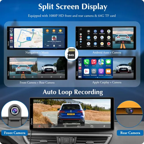 Miniatura 6 de Carpuride W903 Carplay inalámbrico y Android Auto con cámara de salpicadero, pantalla táctil HD IPS de 9.3 pulgadas para automóvil, cámara frontal