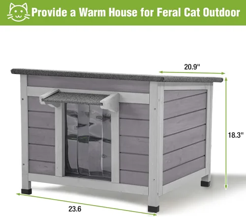 Miniatura 6 de GUTINNEEN Casa climatizada para gatos al aire libre con forro aislante para invierno, impermeable, refugio para gatos