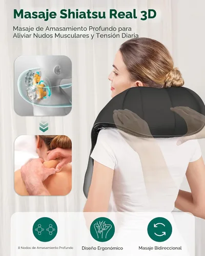 Miniatura 2 de Masajeador de cuello y hombros de Snailax, masaje Shiatsu con calor para el automóvil, la oficina o casa, SL632