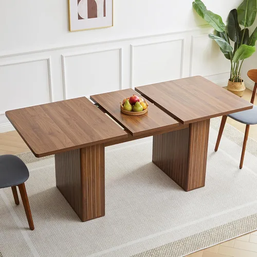 Miniatura 26 de weselon Mesa de comedor extensible de 42 a 105 pulgadas para 4 a 12, mesa de comedor ovalada expandible con base de pedestal estriada y pata