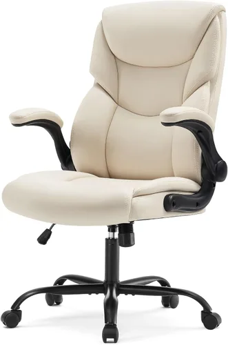 Miniatura 7 de Sweetcrispy Silla de oficina ergonómica de escritorio de alta resistencia con brazos abatibles, de cuero sintético, silla ajustable giratoria