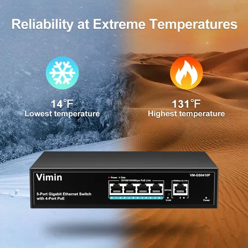 Miniatura 8 de Switch PoE Gigabit de 4 puertos con 1 puerto Gigabit de enlace ascendente, conmutador PoE Ethernet no administrado de 5 puertos VIMIN