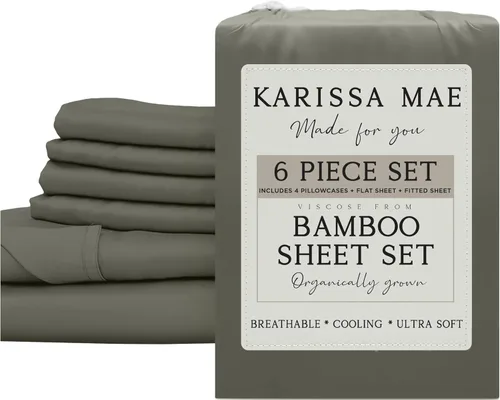 Miniatura 18 de KARISSA MAE Juego de sábanas tamaño individual de viscosa de bambú refrescante, 100% cultivadas orgánicamente, bolsillo profundo de 18 pulgadas