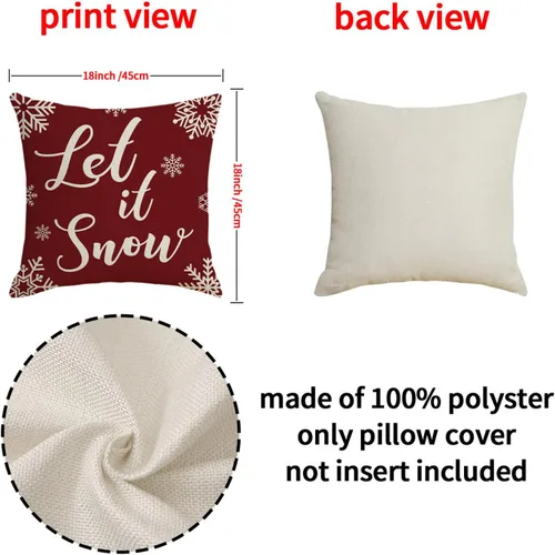 Miniatura 8 de Juego de 4 fundas de almohada de Navidad, 18 x 18 pulgadas, color rojo y blanco, fundas decorativas de invierno para el hogar, sofá, sofá
