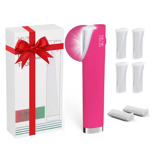 Miniatura 10 de PELCAS Herramienta eléctrica de dermaplaning para la cara de las mujeres con luz LED 3 velocidades Mini Dermaplaning Razor con 6 cuchillas, 2 en 1