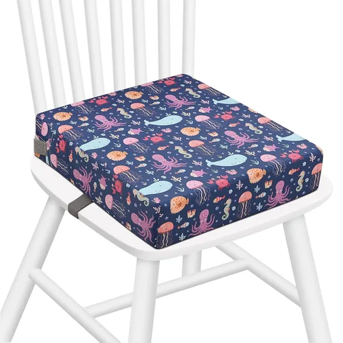 Miniatura 16 de Zicac Cojín de asiento elevador portátil para silla alta para viajes, comedor, almohadilla de asiento para niños pequeños, bebés, bebés, azul rosa