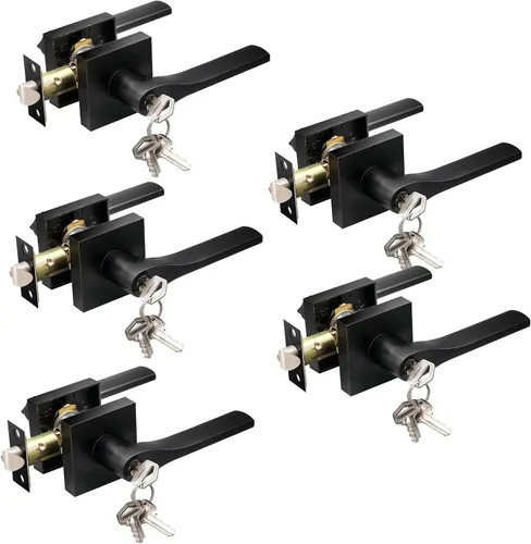 Miniatura 17 de Manija de puerta negra mate resistente, manija de puerta de entrada con llave igual, pomos de puerta con cerradura y llave, manija de puerta Negro