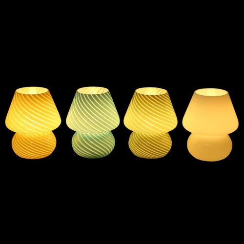 Miniatura 7 de Lámpara de Hongo, Lámparas de Mesa de Noche de Cristal Verde Murano Vintage Pequeñas de Mesita de Noche Lámpara de Escritorio Luz en Espiral