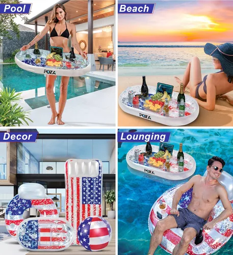 Miniatura 4 de POZA Flotador inflable de piscina de Estados Unidos – Lujosa tumbona divertida llena de confeti de estrellas plateadas brillantes, diseño de bandera
