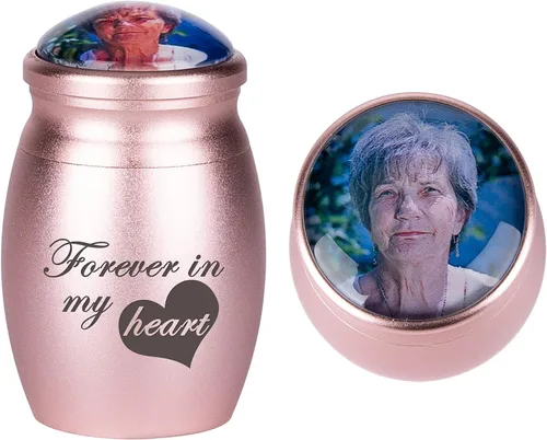Miniatura 28 de Bivei Urnas pequeñas para cenizas humanas, urna personalizada de recuerdo con foto y texto para hombres y mujeres, mini urnas para adultos