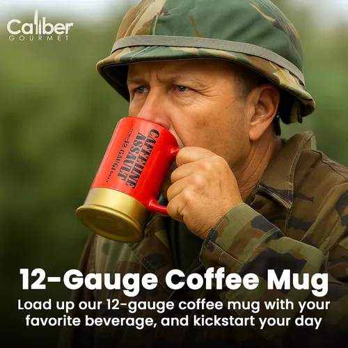 Miniatura 4 de Taza de Cartucho de Escopeta de Calibre 12 – Taza de Café de Cerámica Roja Audaz con Forma de Arma Regalo Único para Cazadores, Entusiastas